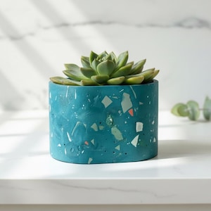 Handmade Terrazzo Succulent Planter Pot - Modern Concrete Plant Stone Vessel