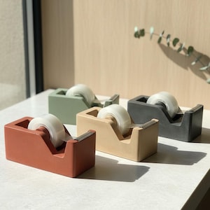 Modern Concrete Tape Dispenser: Sleek Industrial Office Desk Accessory for Stylish Organization