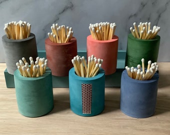 Match stick holder concrete | Minimalist match storage | Modern cement match striker | candle accessories