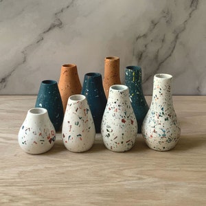 Miniature Terrazzo Bud Vase Set for Flowers, Air Plants, Home Decor, Gypsum Cement