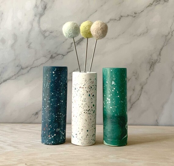 Contemporary Terrazzo Cement Metal Vase for Indoor Decor