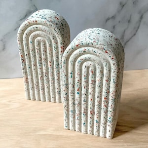 Terrazzo Arch Bookend set | Modern home decor | concrete stone