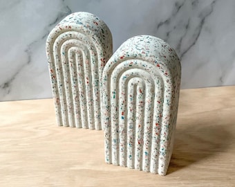 Terrazzo Arch Bookend set | Modern home decor | concrete stone