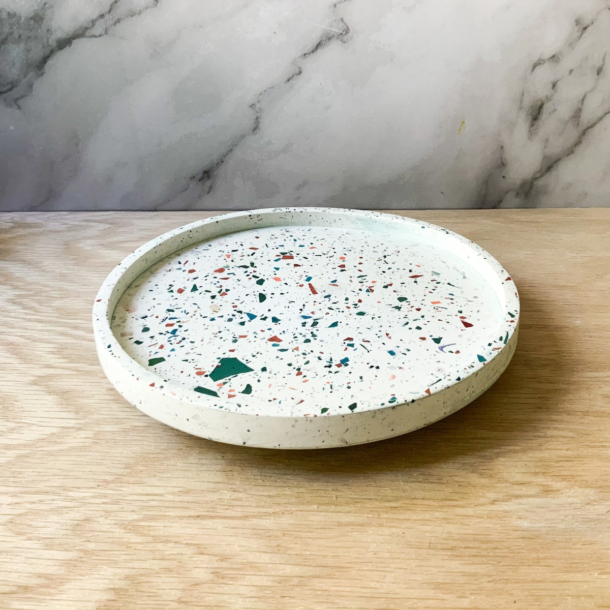 Terrazzo Lazy Susan Turntable Cement Circular Tray for Kitchen and Home Decor - White