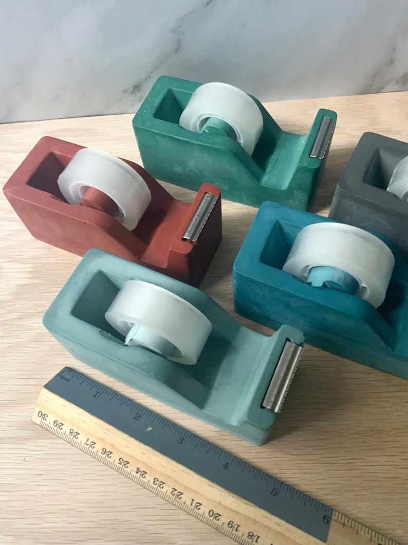 Cement Tape Dispenser Modern Industrial Office Decor Unique Concrete Desk Accessory Stylish and Functional Tape Holder Office Gift image 5