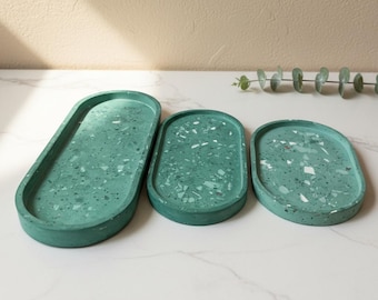 Minimalistisches ovales Tablett aus Terrazzo: Modernes Wohndekor für Tisch, Badezimmer & Hochzeitsdekoration