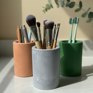 Industrial Cement Desk Organizer | Eco-Friendly Stone Effect Pen Holder | Modern Office Decor