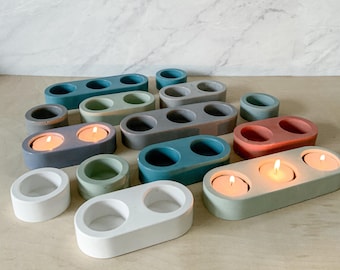 Handmade Concrete Tea Light Holders - Modern Colorful Cement Candle Decor - Set or Single Votive