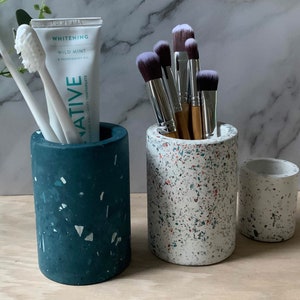 Terrazzo Pen Pot for Office, Bathroom Storage, Concrete Home Decor, Modern Desk Accessories