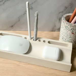 Modern Cement Desk Organizer: Minimalist Stone Office Storage for Phone, Pens & Stationery