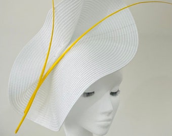 Ascot ladies race day occasion headpiece hat fascinator in white and yellow  or bespoke colour ways