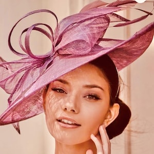 Ascot ladies race day occasion bow and feather headpiece hat fascinator in mulberry  but all colours available