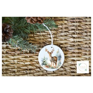 Ceramic Christmas Ornament, Sublimation double sided Water Color Standing Deer, Christmas decor, Holiday decor