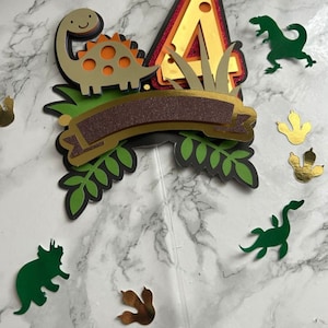 Dinosaur with age Cake Topper, Customizable, Party supplies, Birthday Party