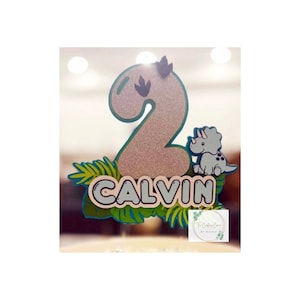 Baby Dinosaur with age Cake Topper, Customizable, Party supplies, Birthday Party