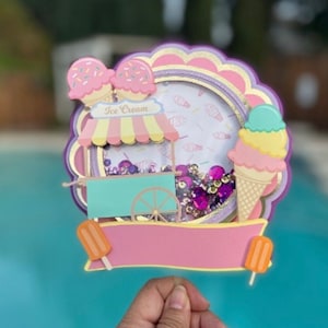 Ice Cream Cart Shaker  Cake Topper, Customizable, Party supplies, Birthday Party