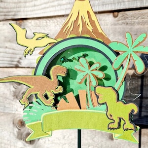 Dinosaur Volcano  Shaker Cake Topper, Customizable, Party supplies, Birthday Party