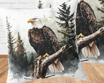 Majestic Bald Eagle Square Throw Pillow  Eagle Wildlife Pillow NatureInspired Home Decor Nature Lovers Gift Rustic Eagle Themed Cushion