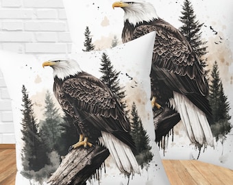 Bald Eagle Square Throw Pillow  Majestic Eagle Wildlife Pillow Nature Lovers Gift Rustic Eagle Themed Cushion Nature Home Decor