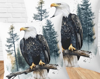 Majestic Bald Eagle Square Throw Pillow  Eagle Wildlife Pillow Nature Lovers Gift Rustic Eagle Themed Cushion Nature Home Decor