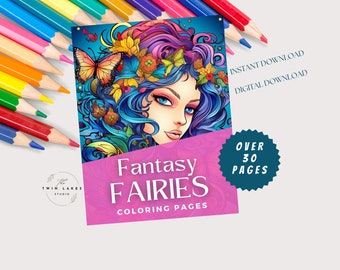 Pagine da colorare di fate, download digitale di fate fantasy, libro da colorare di fate fantasy