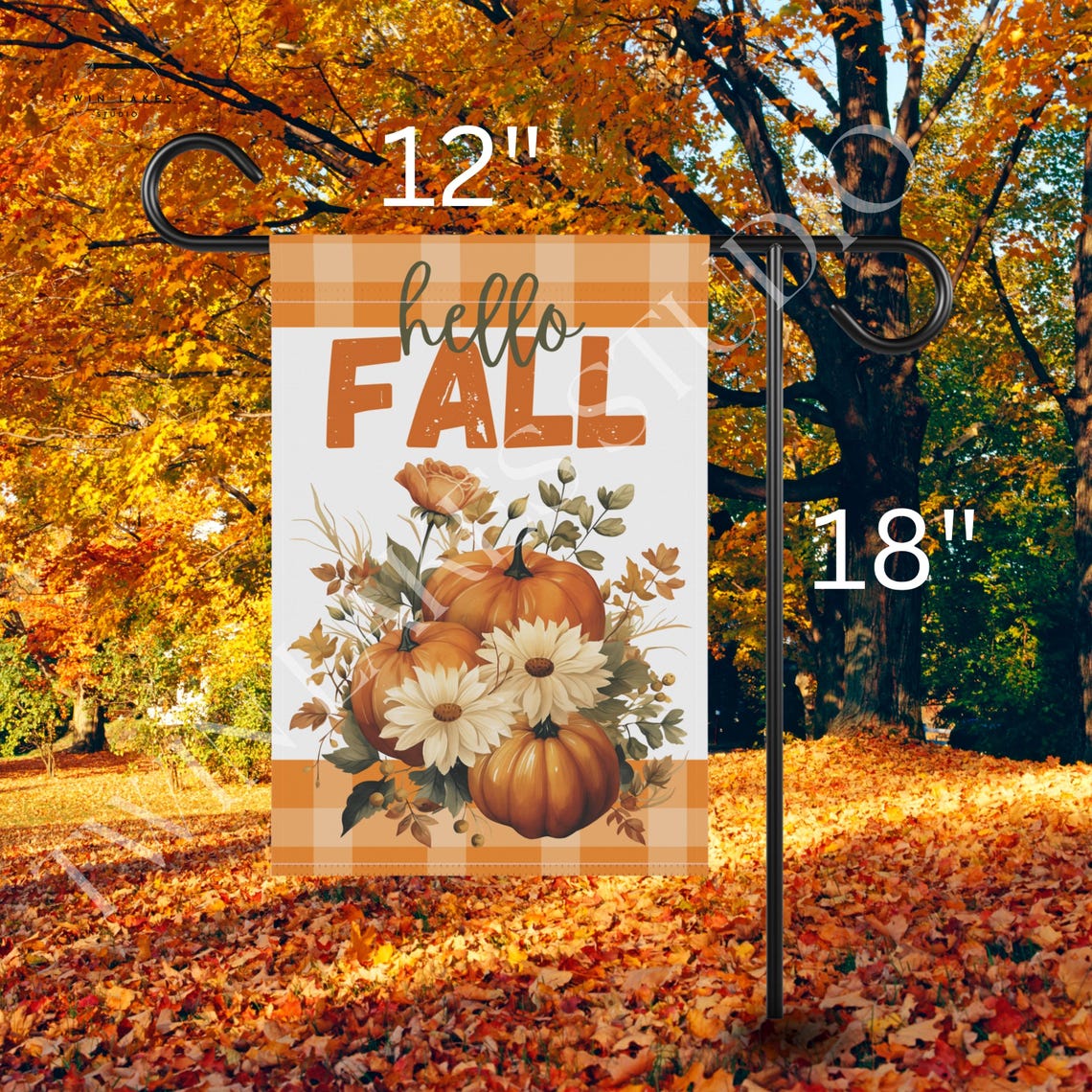 Hello Fall Garden Flag Pumpkin & Autumn Yard Banner for Seasonal Decor ...