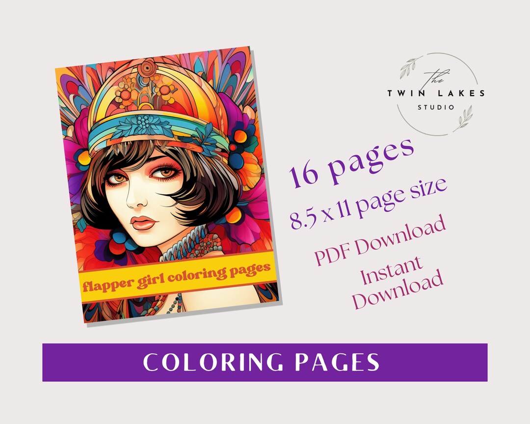 Flapper Girl Coloring Pages, 1920s Coloring Sheets, Digital Download