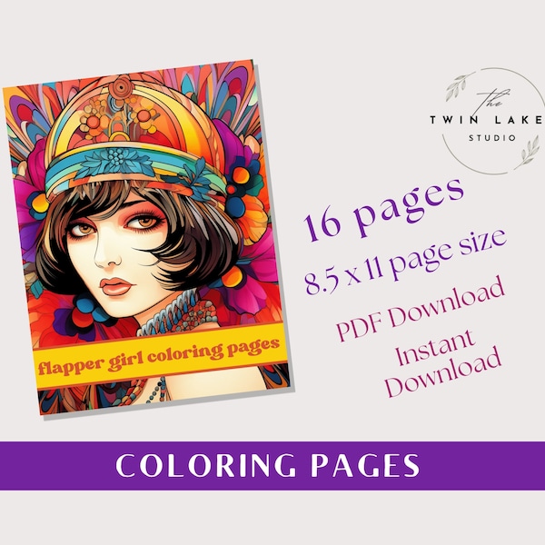 Flapper Girl Coloring Pages, 1920s Coloring Sheets, Digital Download, Flapper Coloring Book, Flapper Girls