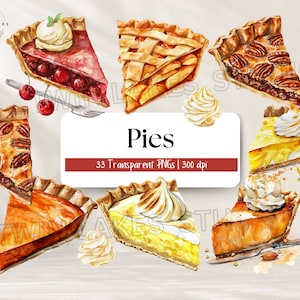 Watercolor Pies | Slice of Pie  | Dessert Pies | Clipart | Digital Download | Commercial Use