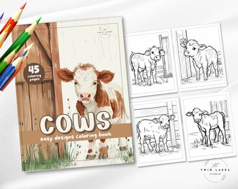 Barnyard Bliss: Relaxing Cows Coloring Book | Calves Coloring Book | Coloring Sheets | Easy Designs Coloring | Digital Download