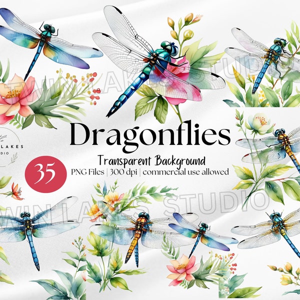 Whimsical Dragonfly Clipart | Dragonflies | Nature-Inspired Dragonflies Clipart |  Digital Download | Commercial Use
