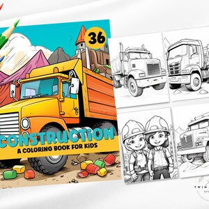 36 Construction Themed Coloring Pages for Kids | Construction Trucks Coloring Sheets  | Digital Download
