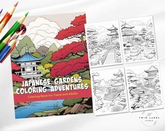 Beautiful Japanese Garden Designs - Coloring Book for Teens and Adults  | Digital Download