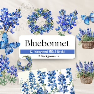 Watercolor Bluebonnet Flowers | Bluebonnet Wreaths | Bluebonnet Baskets | Texas Bluebonnets | Clipart | Digital Download | Commercial Use