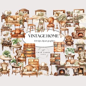 Vintage Home Clipart Nostalgia Clipart Watercolor Commercial Use