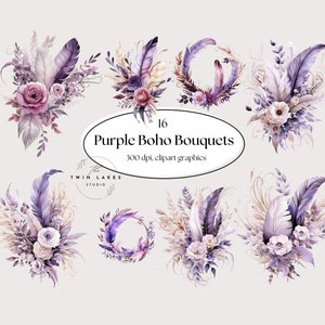 Boho Blumen Clipart, lila Boho Blumenstrauß, Clipart, Boho, Boho Kranz Clipart, Boho Blume Clipart, kommerzielle Nutzung
