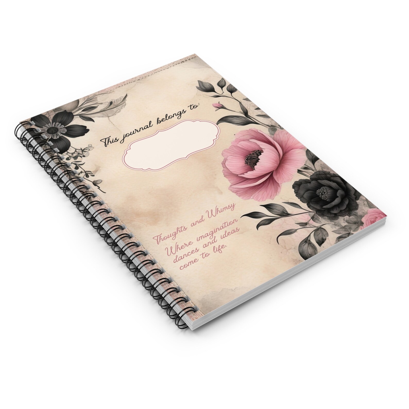 Vintage Black & Pink Roses 6x8 Spiral Notebook - Ruled Line | Ruled ...
