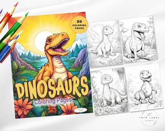 20 Dinosaurs Coloring Pages | Kids Dinosaurs Coloring Book | Instant Digital Download