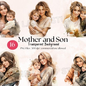 Acuarela Color 16 Madre e hijo - Niño y mamá - Clipart - Descarga digital - Uso comercial
