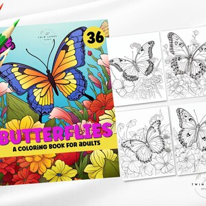 36 Butterflies Coloring Book for Adults | Nature Inspired Coloring Pages | Adult Coloring Book | Digital Download