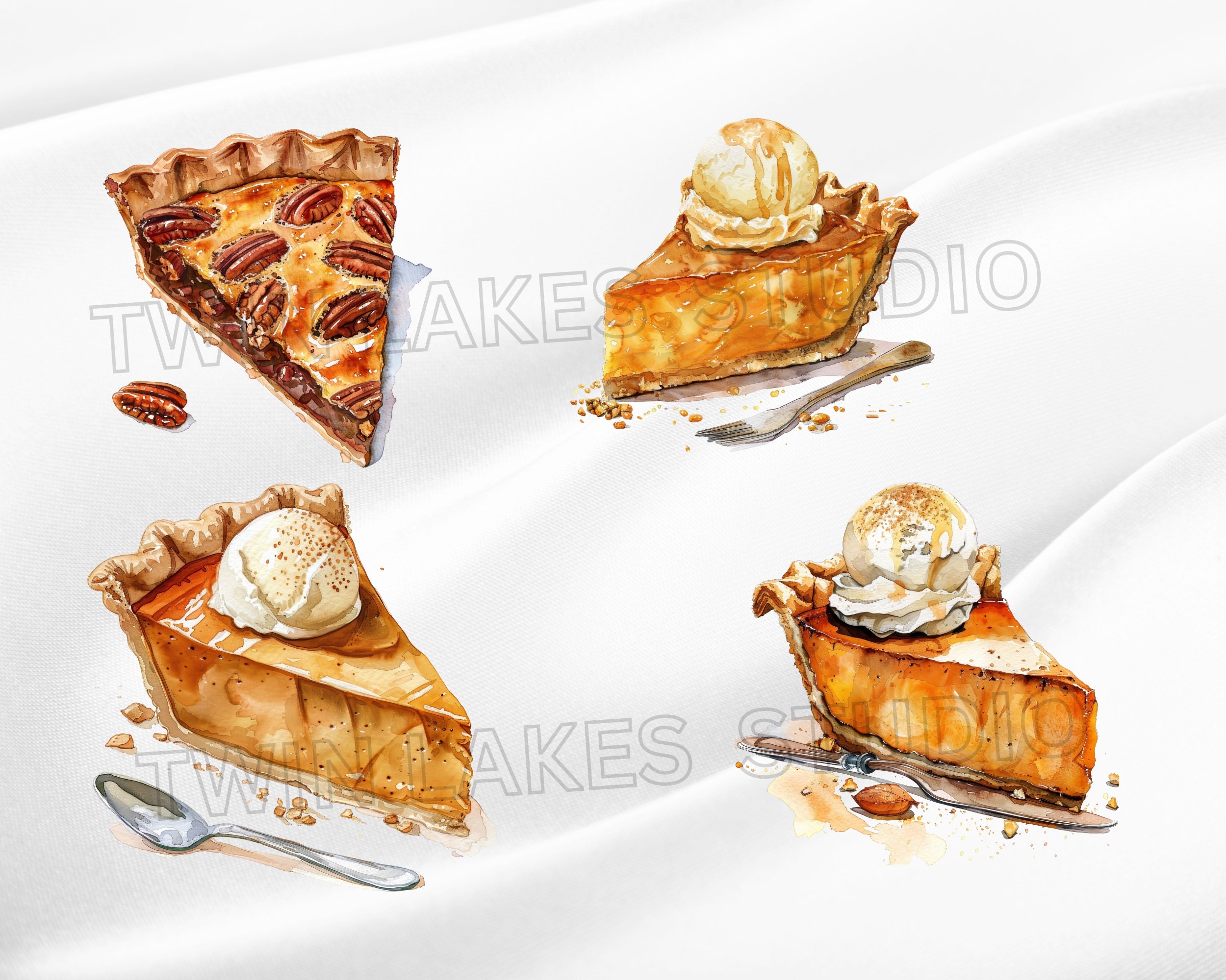 Watercolor Pies | Slice of Pie | Dessert Pies | Clipart | Digital ...