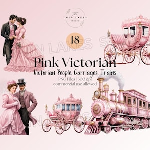 Vintage estilo rosa victoriano Navidad parejas - tren victoriano - carruajes victorianos - imágenes prediseñadas - descarga digital instantánea - uso comercial