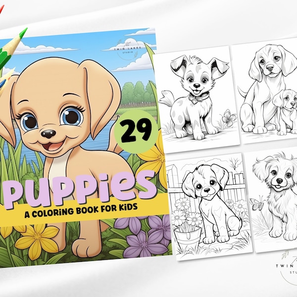 29 Schattige puppy kleurplaten voor kinderen | Pups kleurplaten | Schattige honden kleurboek | Digitaal downloaden