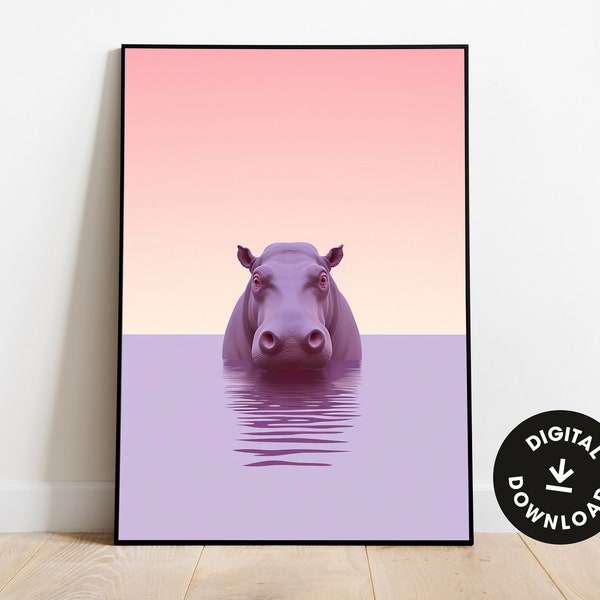 Minimalist Hippopotamus poster, animal inspired wall art, instant digital download, digital print, digital art