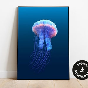 Cartel minimalista de medusas, arte de pared inspirado en animales, descarga digital instantánea, impresión digital, arte digital