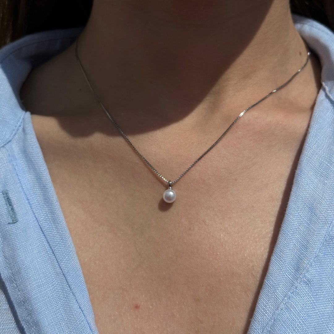 Pearl Necklace, Valentine's Day Gift, Sterling Silver Necklace