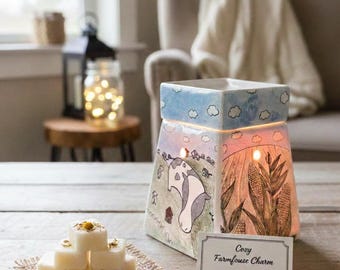 Ceramic Wax Melt Warmer, Midwest Landscape Pottery Oil Burner, Rustic Farmhouse Decor