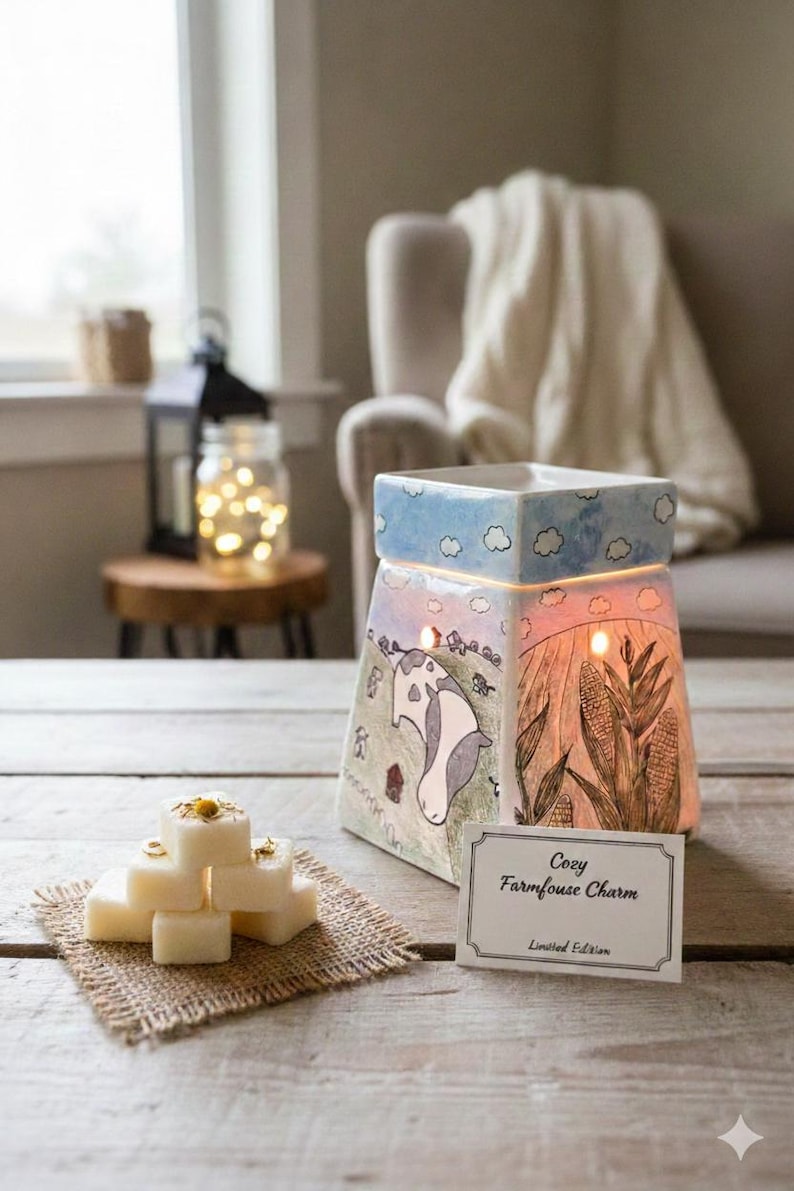 Ceramic Wax Melt Warmer, Midwest Landscape Pottery Oil Burner, Rustic Farmhouse Decor Bild 1