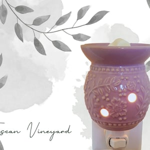 Tuscan Vineyard - Night Light Electric Wax Warmer for Scented Wax Melts by Evelina Natural, Ceramic Wax Burner for Home Decor - Mauve