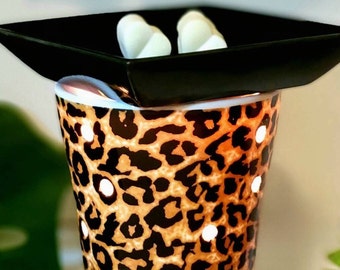 Exotic Leopard - Wax Melt Burner and Electric Wax Warmer for Scented Wax Melts by Evelina Natural - Unique Hand Drawn Designs